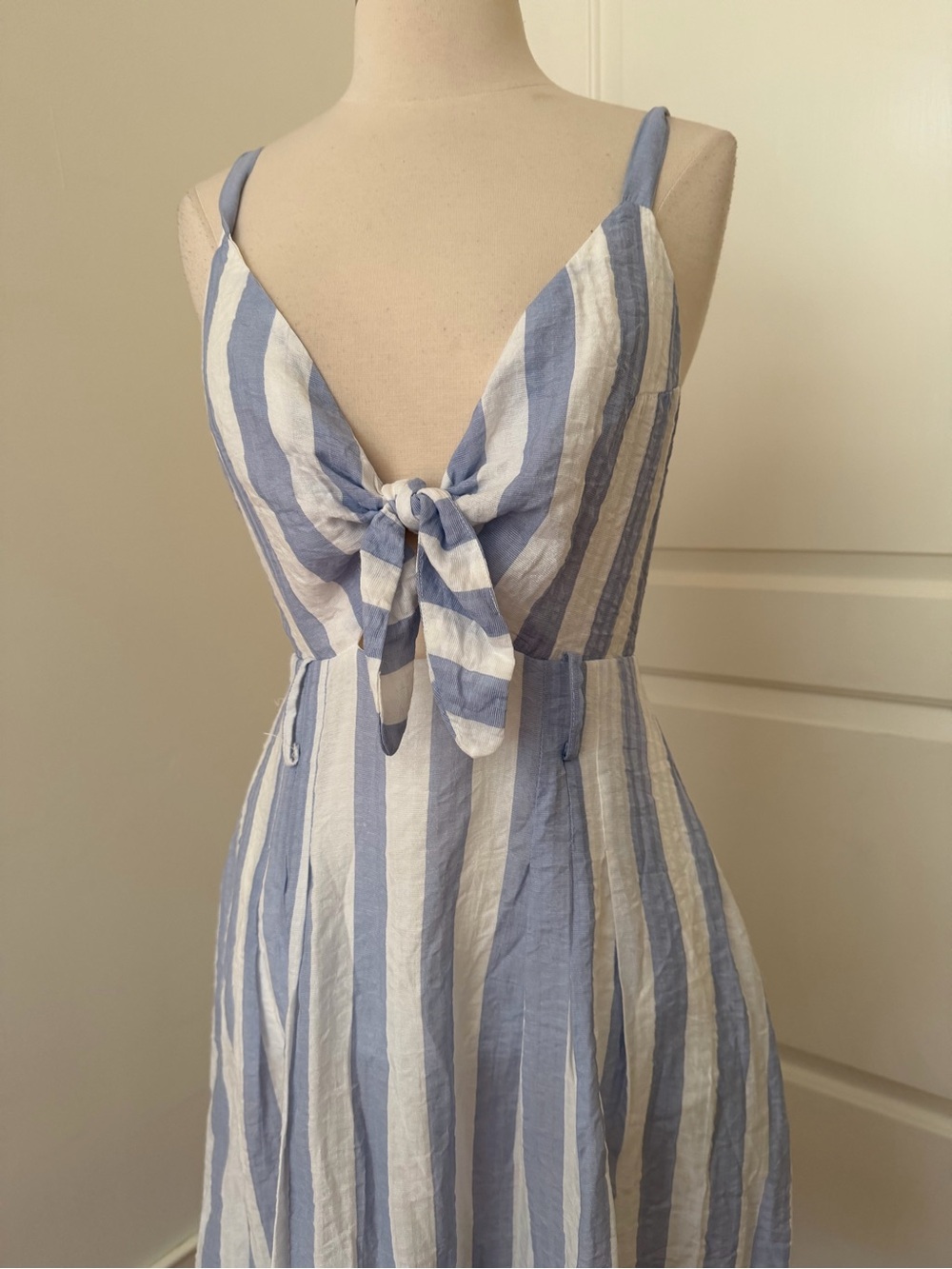 Blue and White Striped Tie-Front Sundress